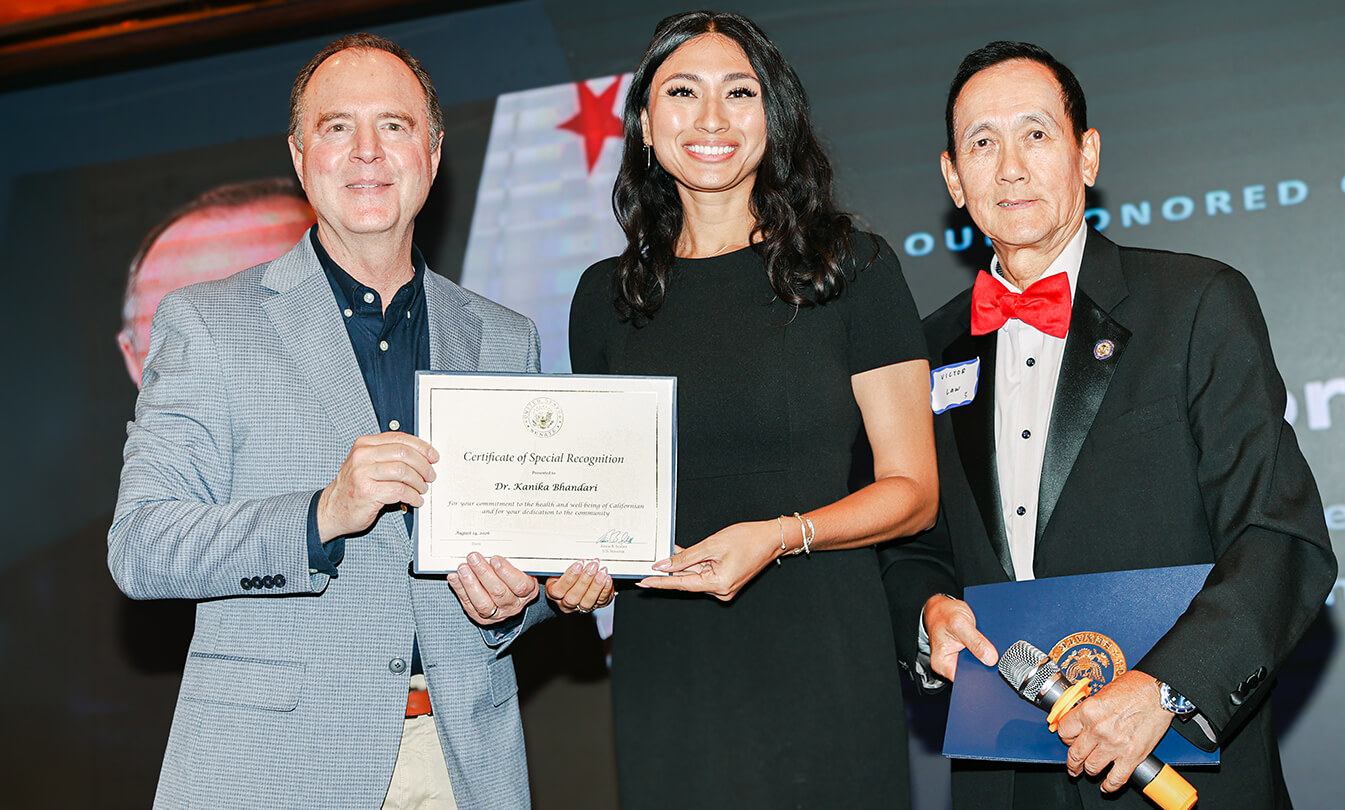 Senator Schiff (left), Kanika, and Victor Law
